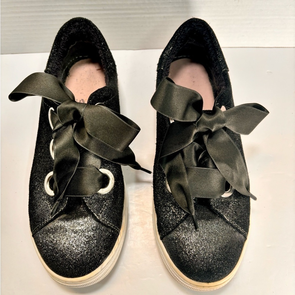 Northstar Black Glitter Platform Sneakers Satin Ribbon Laces - Picture 6 of 11